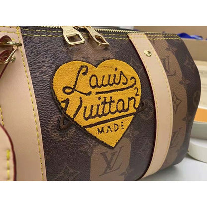 Louis Vuitton LV Unisex City Keepall Bag Monogram Stripes Brown Coated Canvas