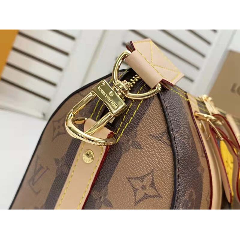Louis Vuitton LV Unisex City Keepall Bag Monogram Stripes Brown Coated Canvas