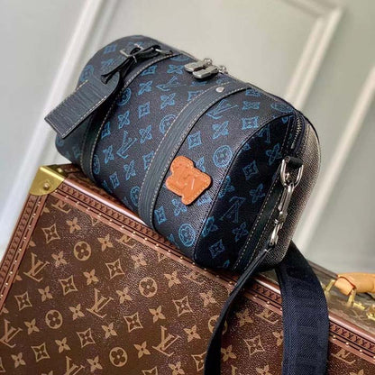 Louis Vuitton LV Unisex City Keepall Blue Monogram Coated Canvas Cowhide