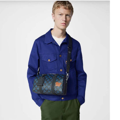 Louis Vuitton LV Unisex City Keepall Blue Monogram Coated Canvas Cowhide