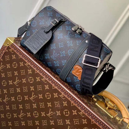 Louis Vuitton LV Unisex City Keepall Blue Monogram Coated Canvas Cowhide