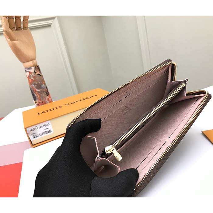 Louis Vuitton LV Unisex Clémence Wallet Brown Pink Damier Ebene Coated Canvas