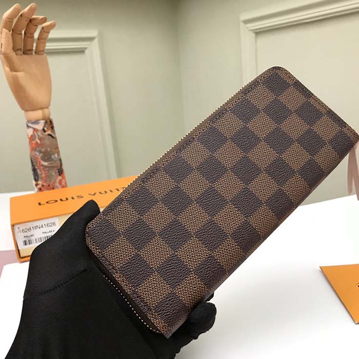 Louis Vuitton LV Unisex Clémence Wallet Brown Pink Damier Ebene Coated Canvas