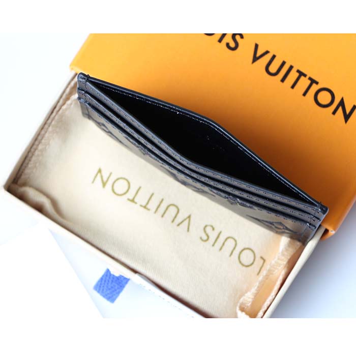 Louis Vuitton LV Unisex Coin Card Holder Black Calf Leather Textile Lining