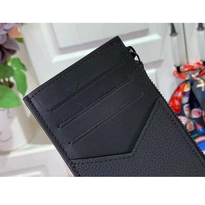 Louis Vuitton LV Unisex Coin Card Holder Black Cowhide Leather 4 Card Slots