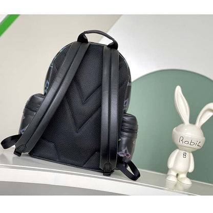 Louis Vuitton LV Unisex Comet Backpack Black Borealis Calf Leather Cowhide Double Zip