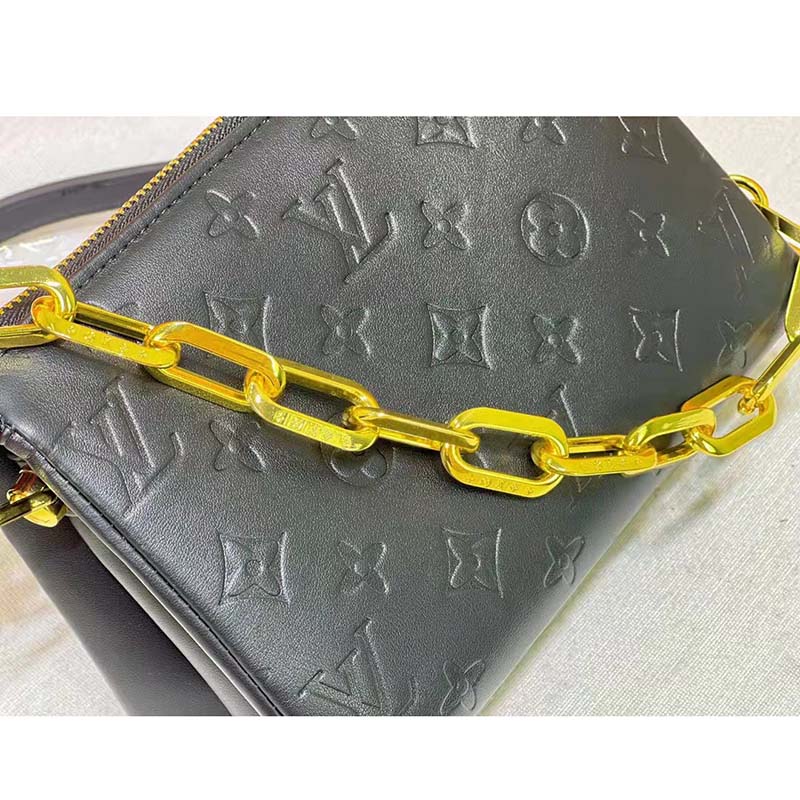 Louis Vuitton LV Unisex Coussin BB Black Monogram-Embossed Puffy Lambskin Calfskin