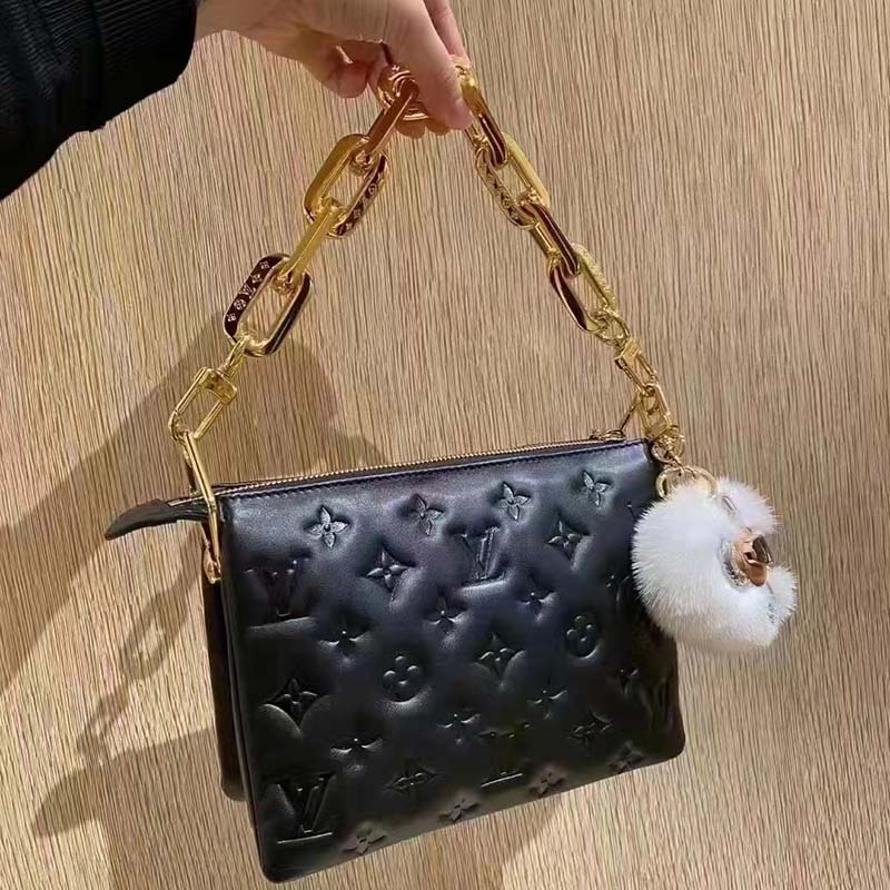 Louis Vuitton LV Unisex Coussin BB Black Monogram-Embossed Puffy Lambskin Calfskin