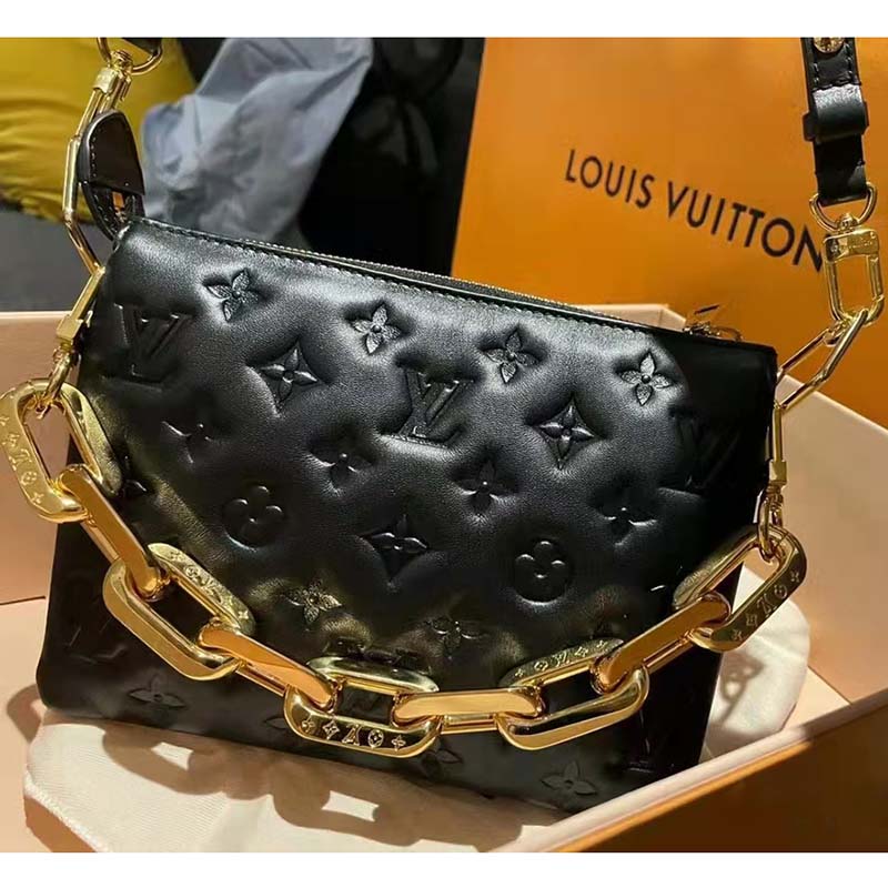 Louis Vuitton LV Unisex Coussin BB Black Monogram-Embossed Puffy Lambskin Calfskin