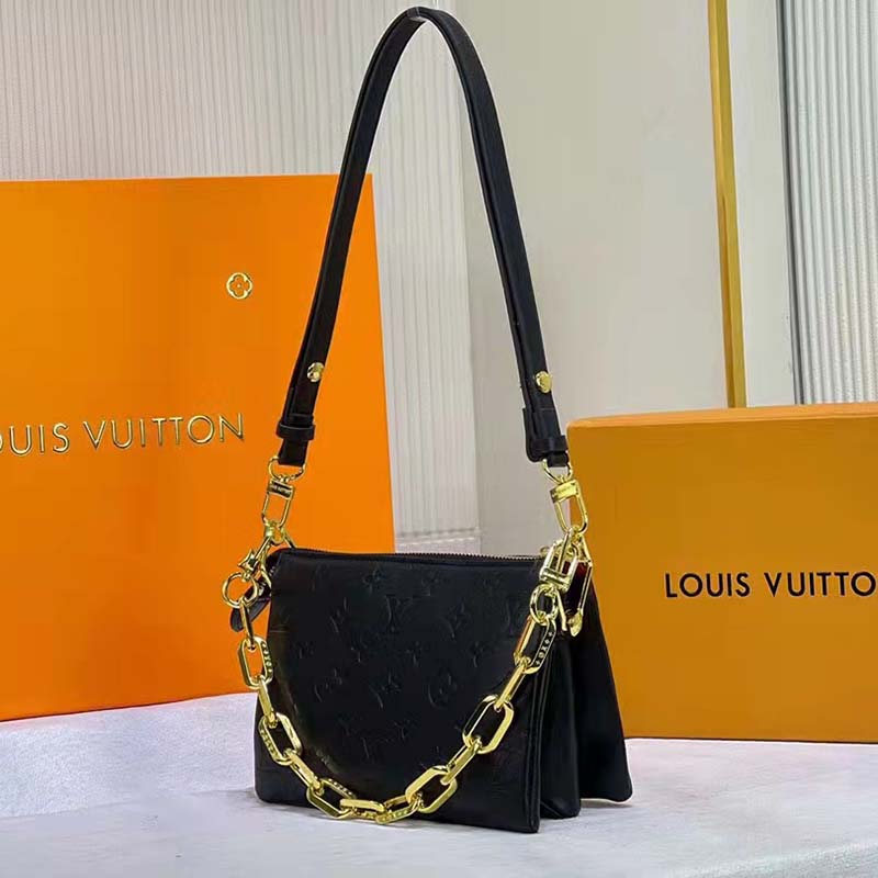 Louis Vuitton LV Unisex Coussin BB Black Monogram-Embossed Puffy Lambskin Calfskin