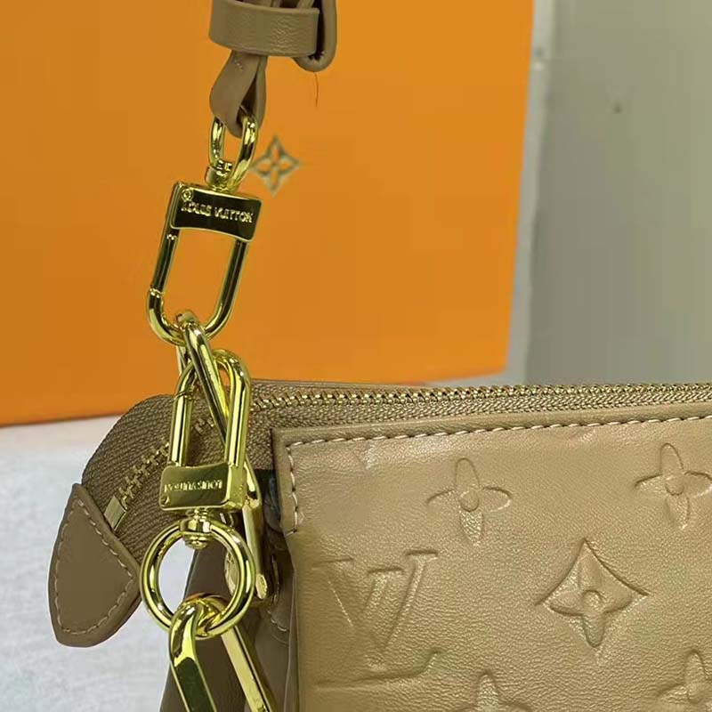 Louis Vuitton LV Unisex Coussin PM Camel Monogram-Embossed Puffy Lambskin Calfskin