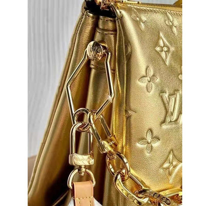Louis Vuitton LV Women Coussin PM Gold Monogram-Embossed Puffy Lambskin Calfskin
