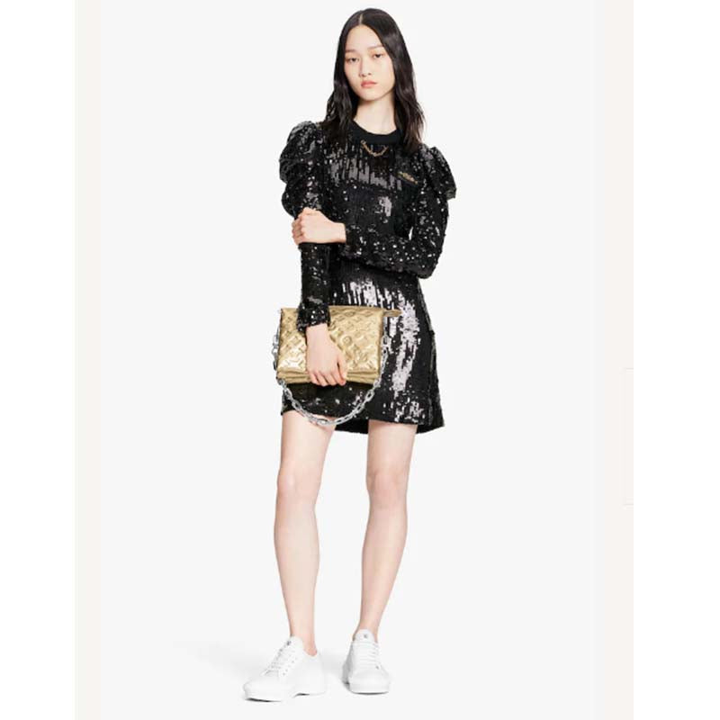 Louis Vuitton LV Women Coussin PM Gold Monogram-Embossed Puffy Lambskin Calfskin