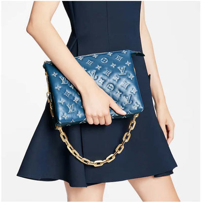 Louis Vuitton LV Unisex Coussin PM Handbag Navy Blue Denim-Printed Lambskin