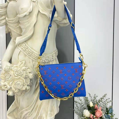 Louis Vuitton LV Unisex Cruissin PM Handbag Blue Red Monogram Embossed Puffy Lambskin