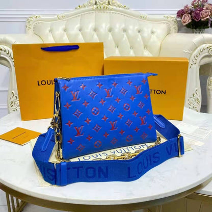 Louis Vuitton LV Unisex Cruissin PM Handbag Blue Red Monogram Embossed Puffy Lambskin