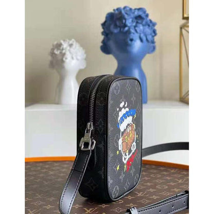 Louis Vuitton LV Unisex Danube PPM Monogram Eclipse Coated Canvas Blue Cowhide Leather
