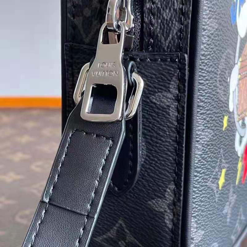 Louis Vuitton LV Unisex Danube PPM Monogram Eclipse Coated Canvas Blue Cowhide Leather