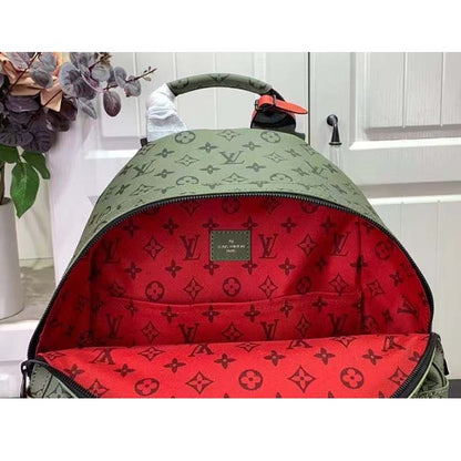 Louis Vuitton LV Unisex Discovery Backpack PM Khaki Green Vermillion Red Monogram Coated Canvas