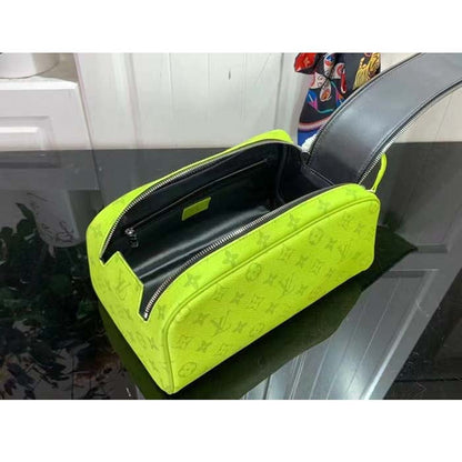 Louis Vuitton LV Unisex Dopp Kit Neon Yellow Monogram Coated Canvas Taiga Cowhide Leather