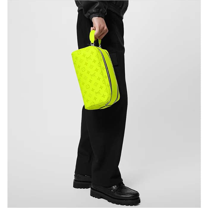 Louis Vuitton LV Unisex Dopp Kit Neon Yellow Monogram Coated Canvas Taiga Cowhide Leather