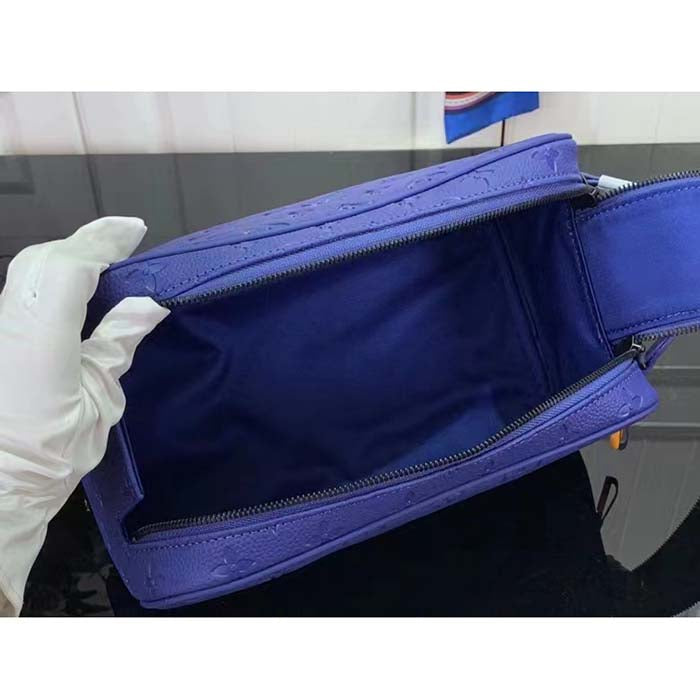 Louis Vuitton LV Unisex Dopp Kit Racing Blue Embossed Taurillon Monogram Cowhide Leather
