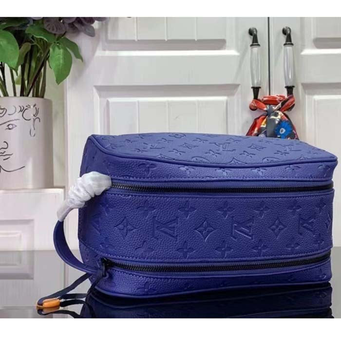 Louis Vuitton LV Unisex Dopp Kit Racing Blue Embossed Taurillon Monogram Cowhide Leather