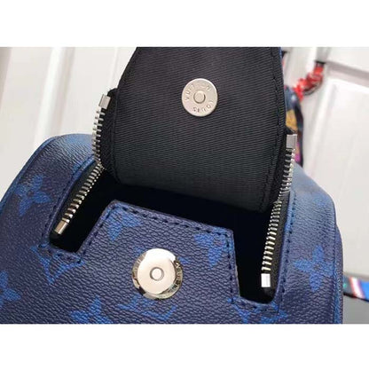 Louis Vuitton LV Unisex Dopp Kit Toilet Pouch Blue Taiga Cowhide Leather Monogram Coated Canvas