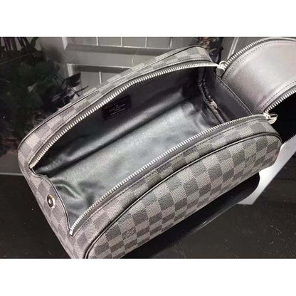 Louis Vuitton LV Unisex Dopp Kit Toilet Pouch Grey Damier Graphite Canvas