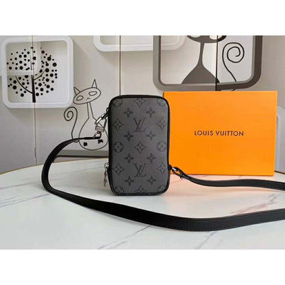 Louis Vuitton LV Unisex Double Phone Pouch Monogram Eclipse Canvas