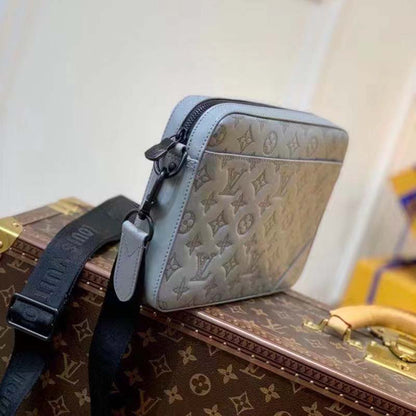 Louis Vuitton LV Unisex Duo Messenger Anthracite Gray Monogram Shadow Calf Leather