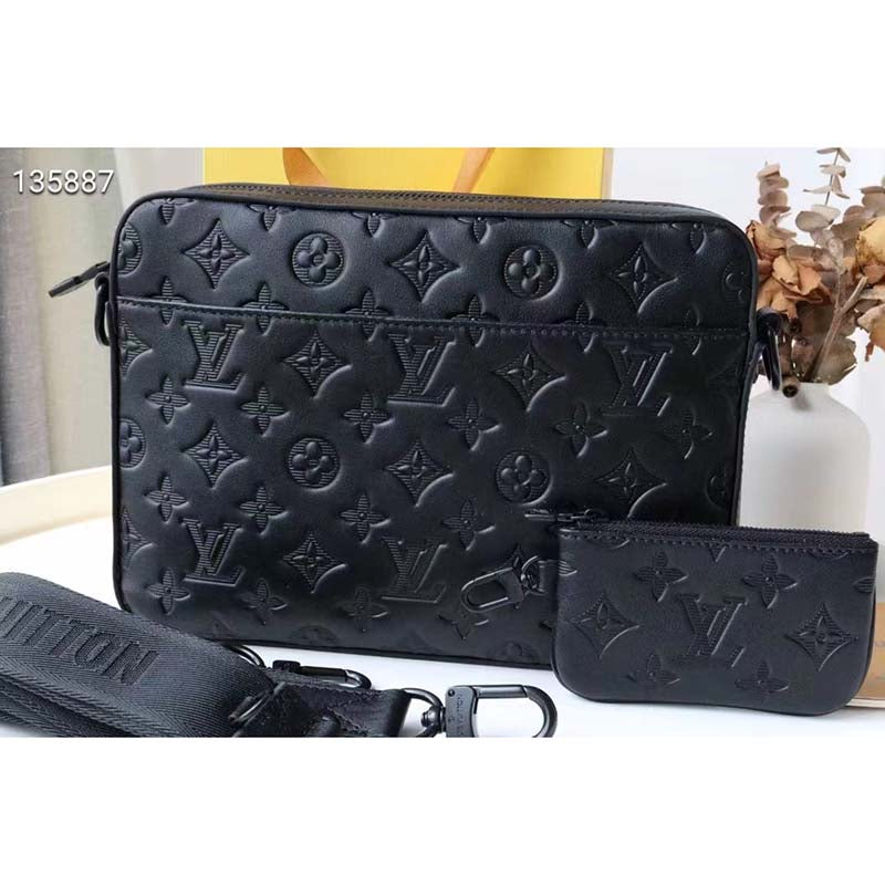 Louis Vuitton LV Unisex Duo Messenger Black Monogram Shadow Calf Leather