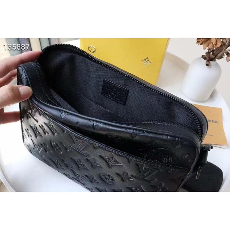 Louis Vuitton LV Unisex Duo Messenger Black Monogram Shadow Calf Leather