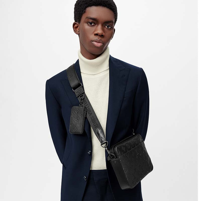 Louis Vuitton LV Unisex Duo Messenger Black Monogram Shadow Calf Leather