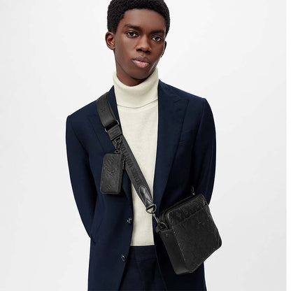 Louis Vuitton LV Unisex Duo Messenger Black Monogram Shadow Calf Leather