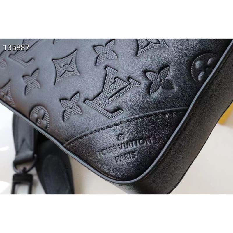 Louis Vuitton LV Unisex Duo Messenger Black Monogram Shadow Calf Leather