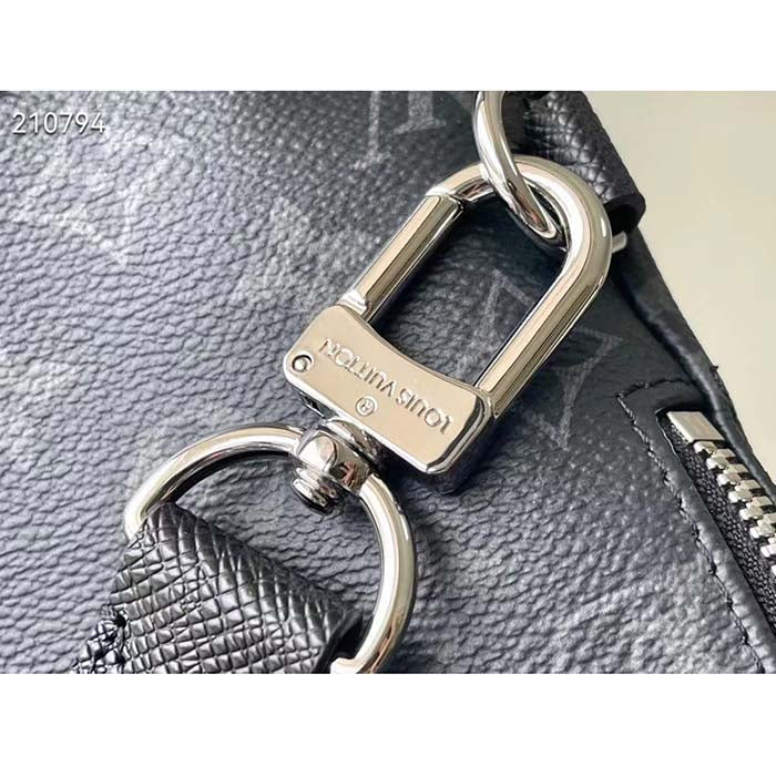 Louis Vuitton LV Unisex Duo Sling Bag Black Monogram Coated Canvas Taiga Cowhide Leather