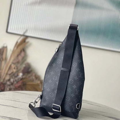 Louis Vuitton LV Unisex Duo Sling Bag Black Monogram Coated Canvas Taiga Cowhide Leather