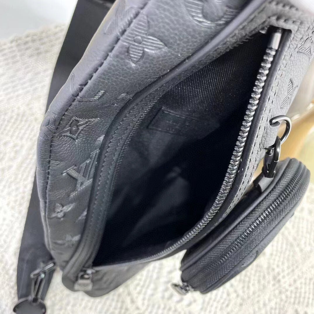 Louis Vuitton LV Unisex Duo Slingbag Black Calf Leather Removable Zipped Pouch