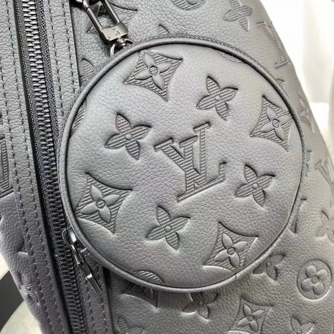 Louis Vuitton LV Unisex Duo Slingbag Black Calf Leather Removable Zipped Pouch