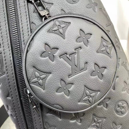 Louis Vuitton LV Unisex Duo Slingbag Black Calf Leather Removable Zipped Pouch