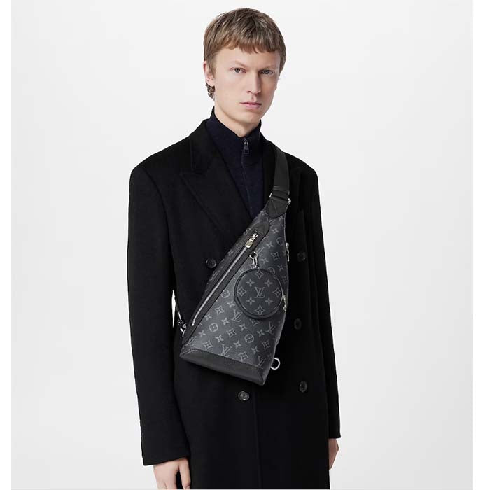 Louis Vuitton LV Unisex Duo Slingbag Black Monogram Coated Canvas Taiga Cowhide Leather