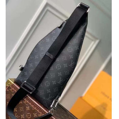 Louis Vuitton LV Unisex Duo Slingbag Black Monogram Coated Canvas Taiga Cowhide Leather