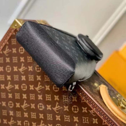 Louis Vuitton LV Unisex Duo Slingbag Black Monogram Coated Canvas Taiga Cowhide Leather