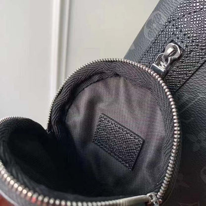 Louis Vuitton LV Unisex Duo Slingbag Black Monogram Coated Canvas Taiga Cowhide Leather
