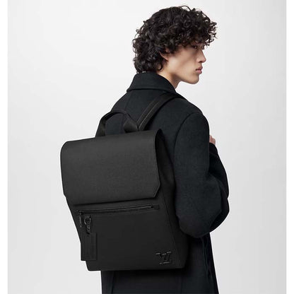 Louis Vuitton LV Unisex Fastline Backpack Black Cowhide Leather Textile Lining