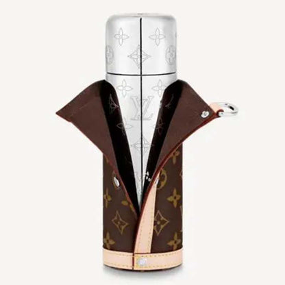 Louis Vuitton LV Unisex Flask Holder Brown Steel Monogram Canvas Natural Cowhide