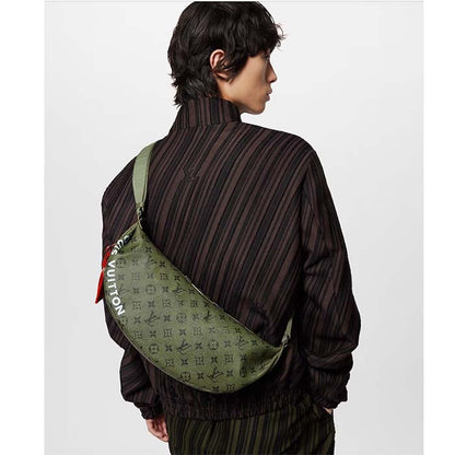 Louis Vuitton LV Unisex Hamac Bag Khaki Green Vermillion Red Monogram Coated Canvas Cowhide Leather