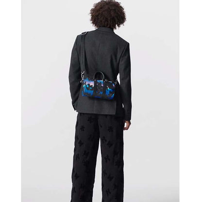 Louis Vuitton LV Unisex Keepall 25 Sunrise Monogram Eclipse Coated Canvas Cowhide Leather