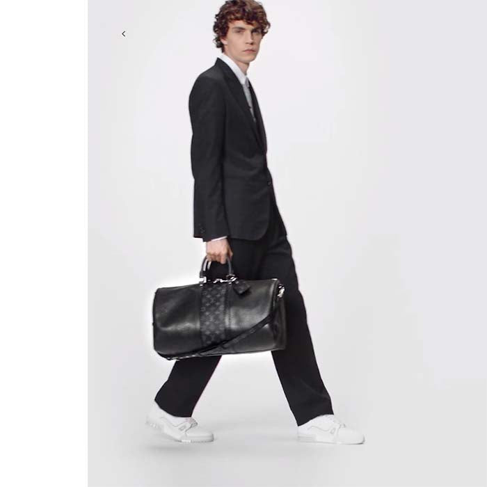 Louis Vuitton LV Unisex Keepall 50 Bandoulière Black Cabin-Size Taiga Cowhide Leather Monogram Eclipse Coated Canvas
